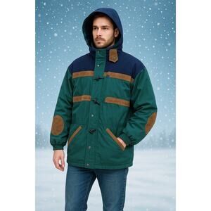 Vintage 90s Miller’ Double-D Thinsulate Jacket L Teal Navy Suede Trim Equestrian